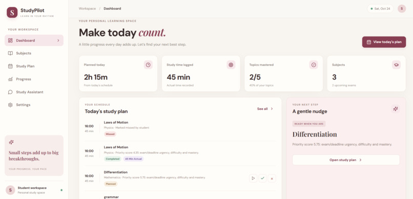 StudyPilot 2.0: Adaptive Study Planning Powered by MCP – screenshot 1