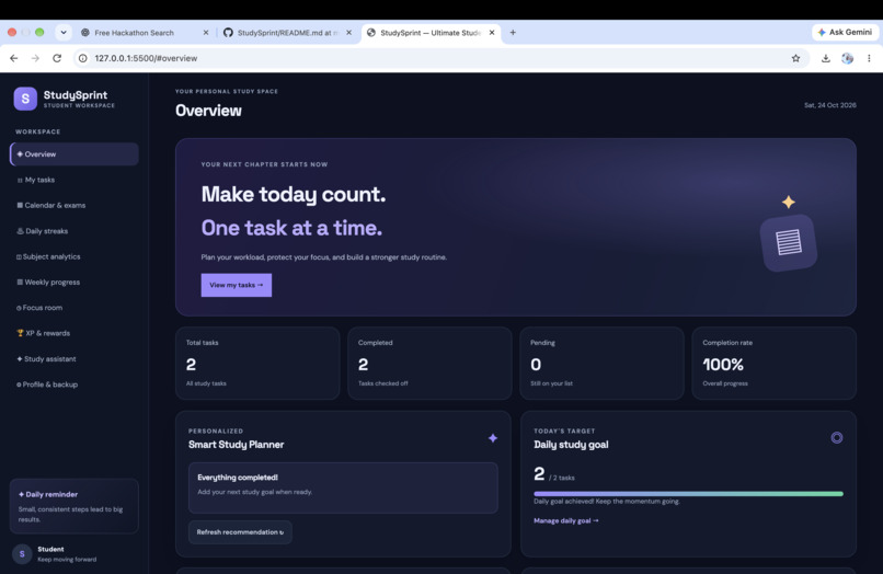 StudySprint — Smart Student Productivity Dashboard – screenshot 1