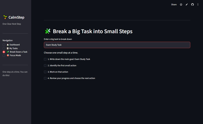 CalmStep — One Clear Next Step  – screenshot 1