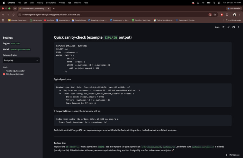 SchemaGenie: AI SQL Architect & Performance Optimizer – screenshot 1