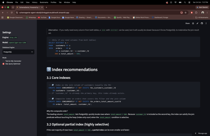 SchemaGenie: AI SQL Architect & Performance Optimizer – screenshot 2