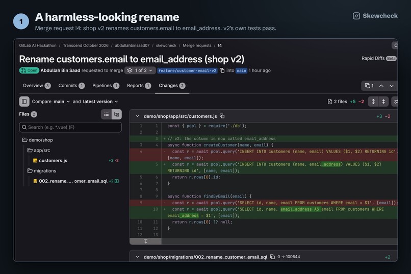 Skewcheck: migration gate with a GitLab Duo repair agent – screenshot 3