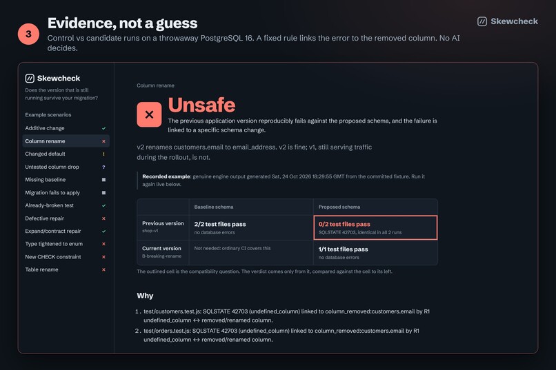 Skewcheck: migration gate with a GitLab Duo repair agent – screenshot 6