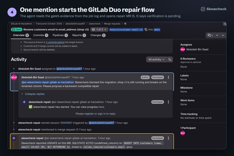 Skewcheck: migration gate with a GitLab Duo repair agent – screenshot 7