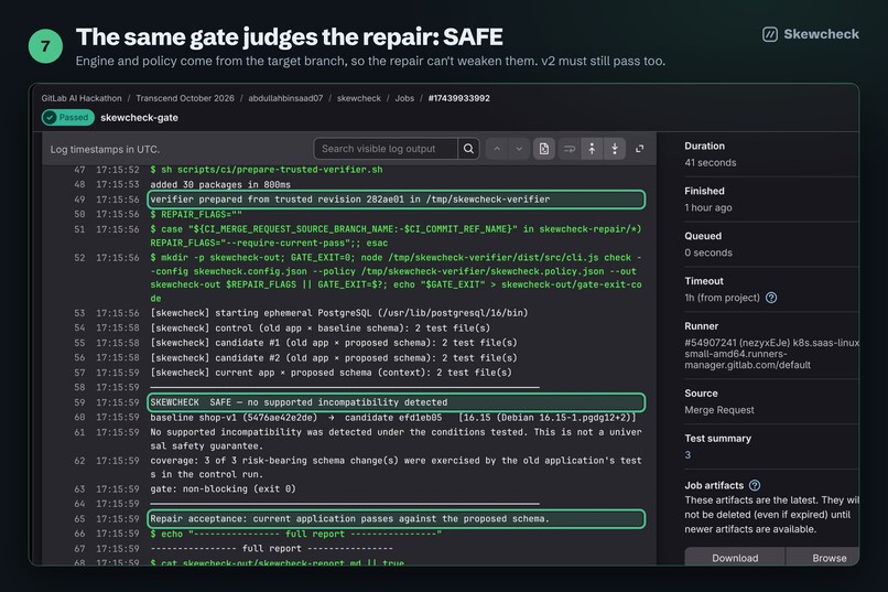 Skewcheck: migration gate with a GitLab Duo repair agent – screenshot 9