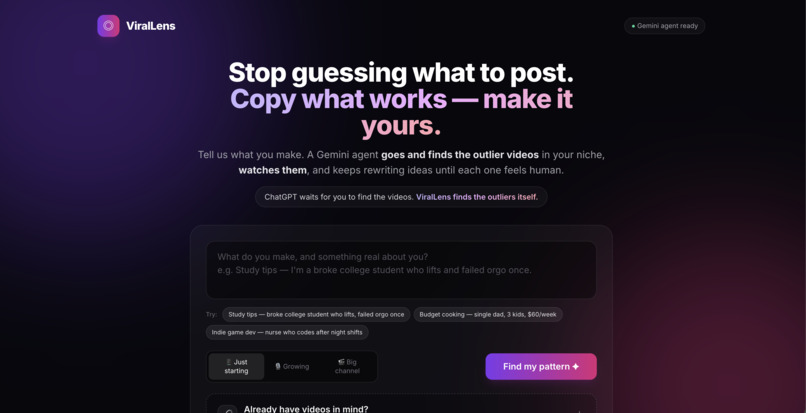 ViralLens: Generating Non AI YouTube ideas from Inspirations – screenshot 1