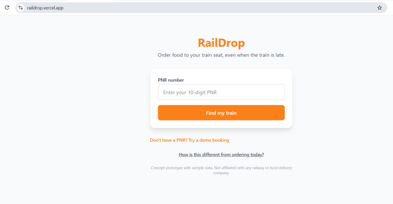 RailDrop: live order window for IRCTC eCatering – screenshot 1