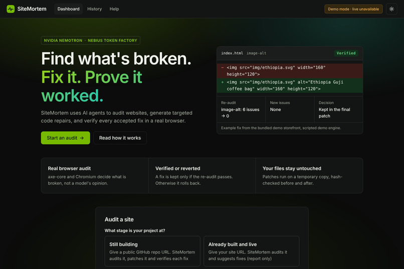 SiteMortem – screenshot 1