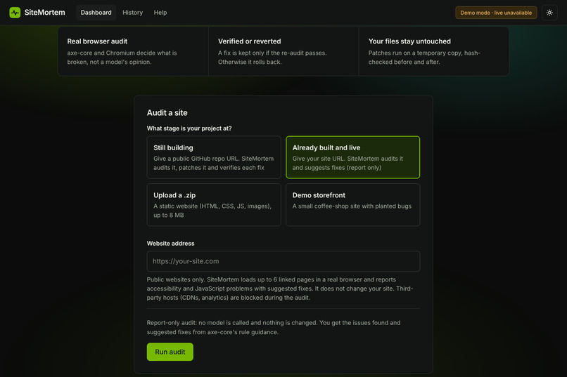 SiteMortem – screenshot 2