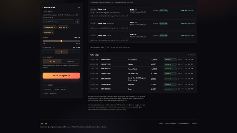 FestOS Settlement — agentic deposits for campus fests – screenshot 2