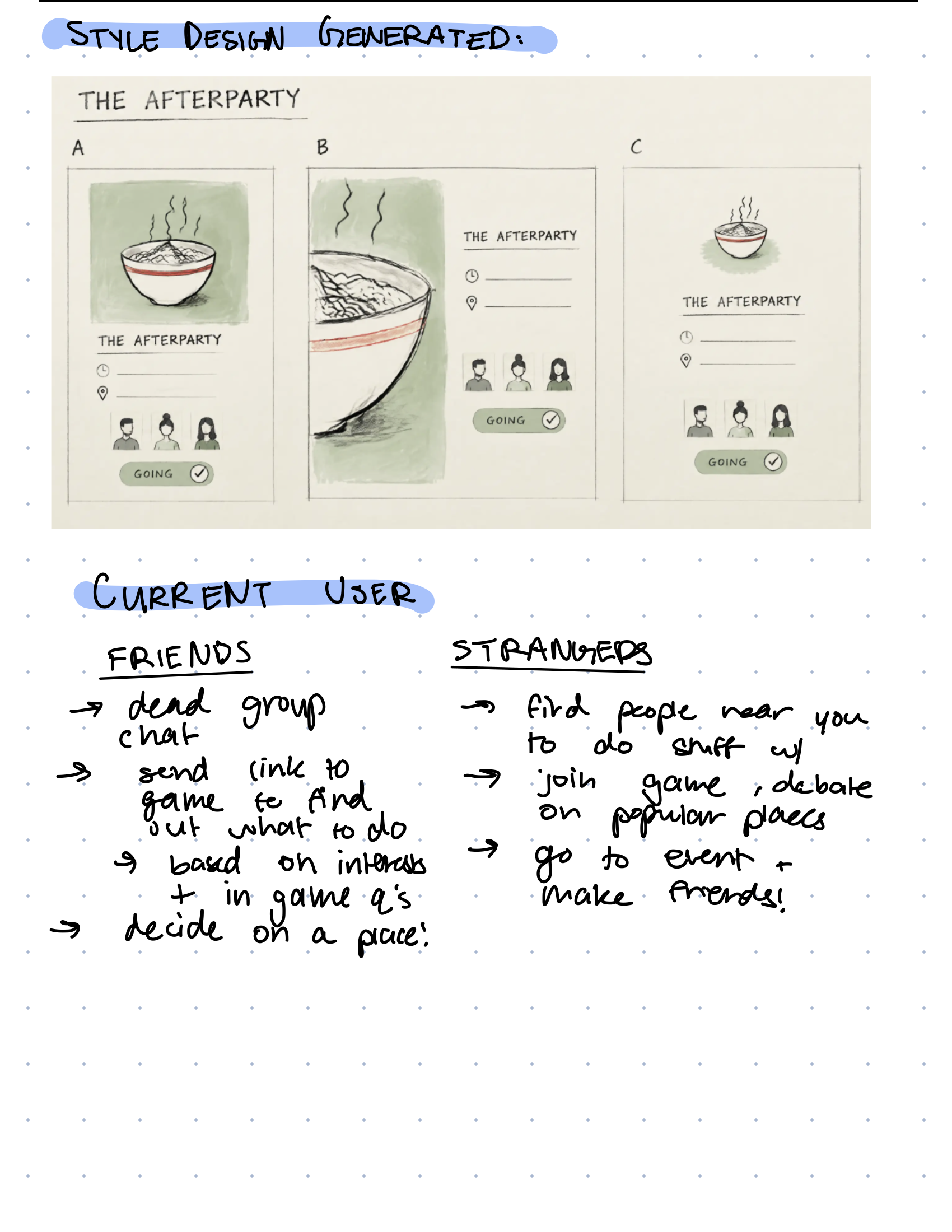 Notability notebook page 8 - Testing a visual direction against the user journey