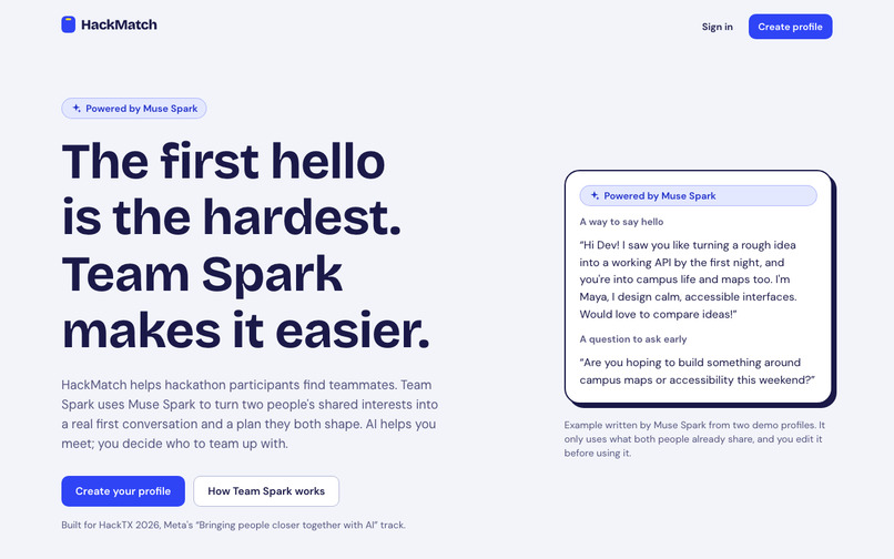 HackMatch Team Spark – screenshot 1