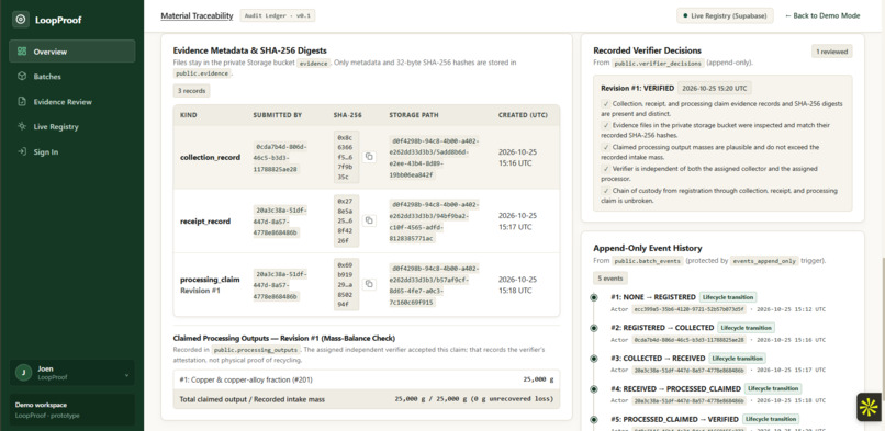 LoopProof — Evidence-Gated E-Waste Traceability – screenshot 1