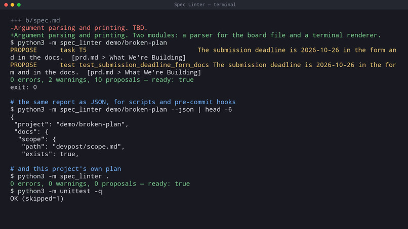Spec Linter – screenshot 2