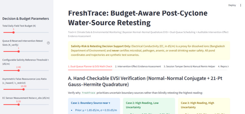 FreshTrace: Bayesian EVSI Post-Cyclone Water Retesting – screenshot 1