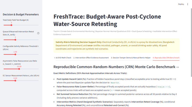 FreshTrace: Bayesian EVSI Post-Cyclone Water Retesting – screenshot 2