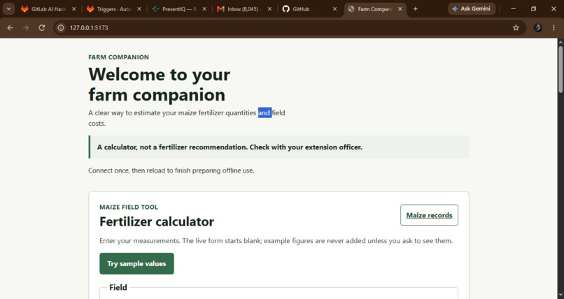 Maize Fertilizer Calculator – screenshot 1