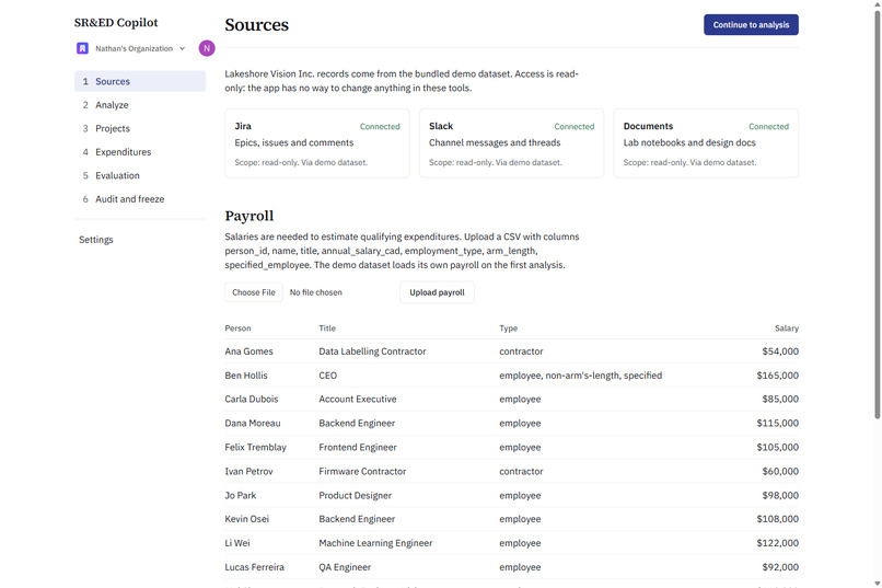 SR&ED Copilot – screenshot 1