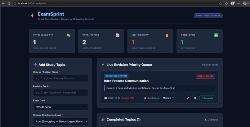 ExamSprint — Smart Study Revision Planner – screenshot 1