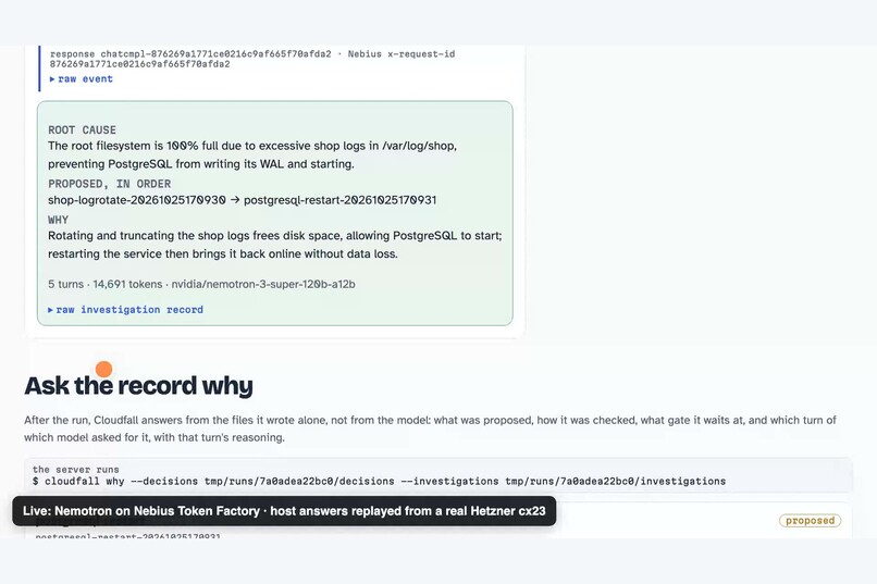Cloudfall: an on-call agent that proposes, never acts alone – screenshot 2