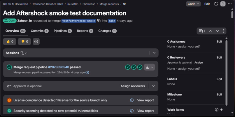 Aftershock — Evidence-First Release Safety for GitLab – screenshot 2