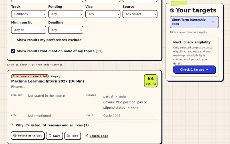 Internship Planner – screenshot 1