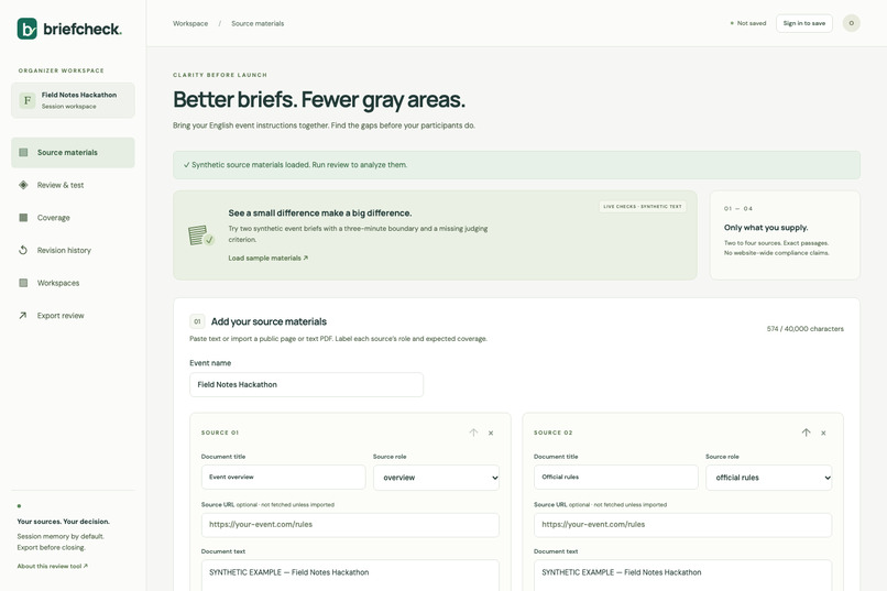 BriefCheck – screenshot 1