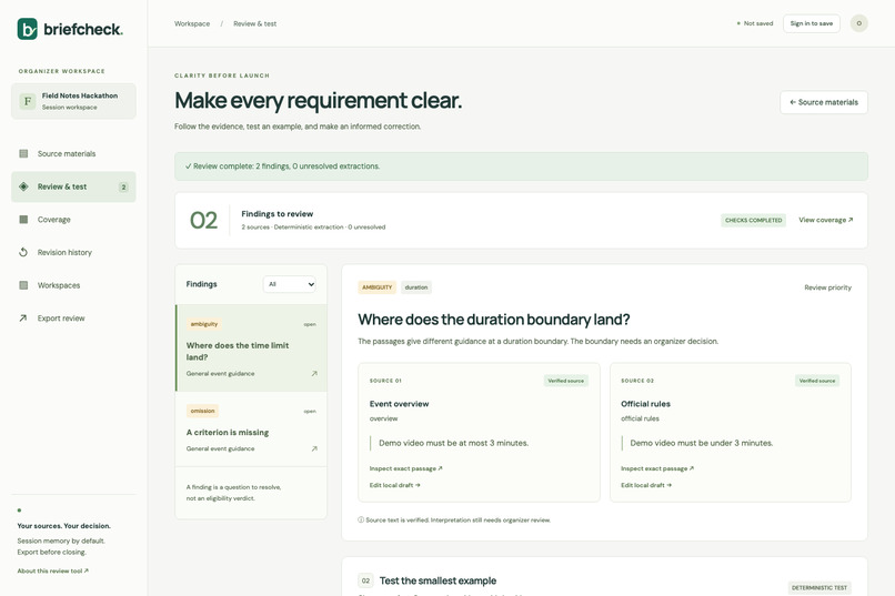 BriefCheck – screenshot 2