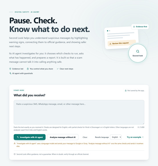 Second Look: a scam-message helper shipped by Duo agents – screenshot 1