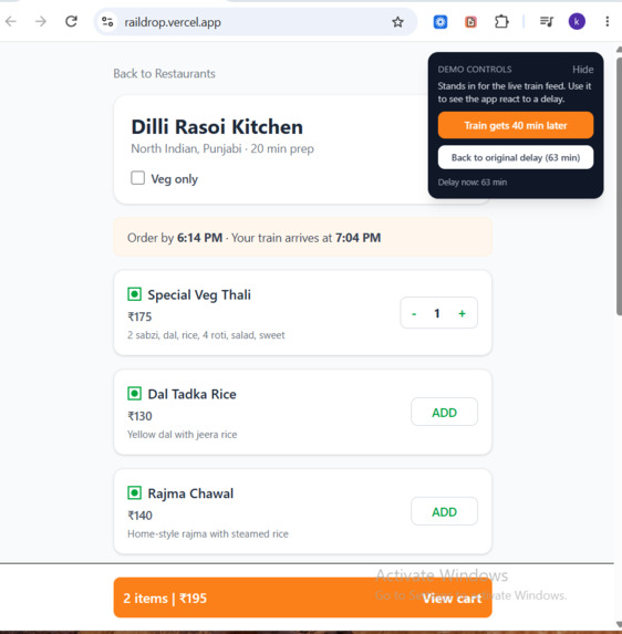 RailDrop: live order window for IRCTC eCatering – screenshot 3