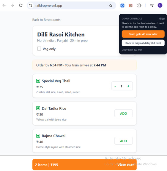 RailDrop: live order window for IRCTC eCatering – screenshot 4