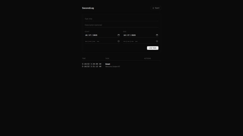 SecondLog – screenshot 1