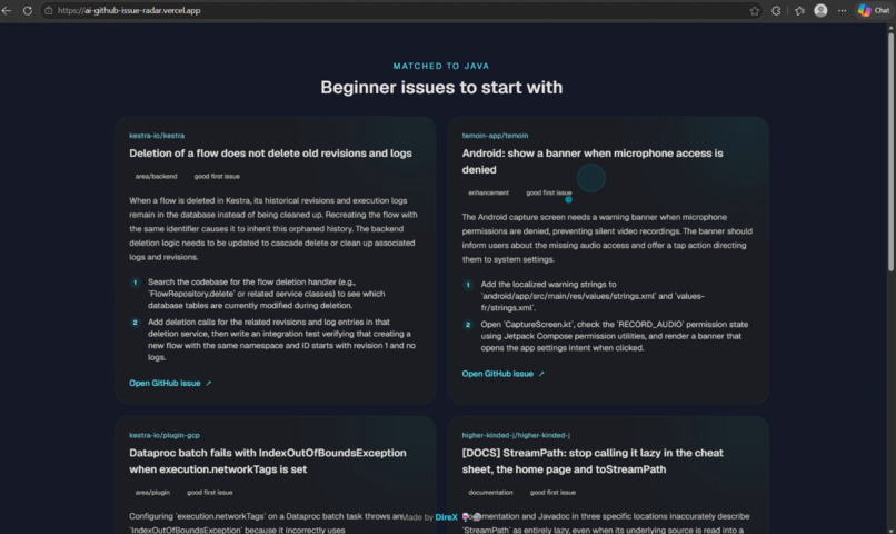 AI GITHUB ISSUE RADAR – screenshot 3