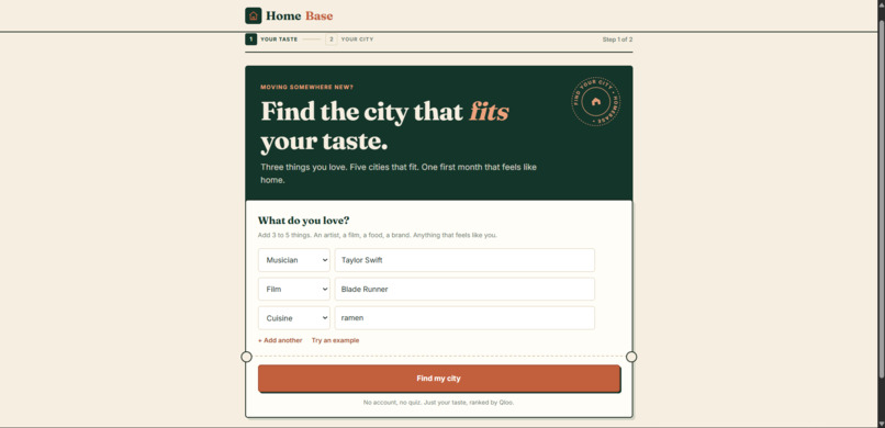 HomeBase - Find the City That Fits Your Taste – screenshot 1