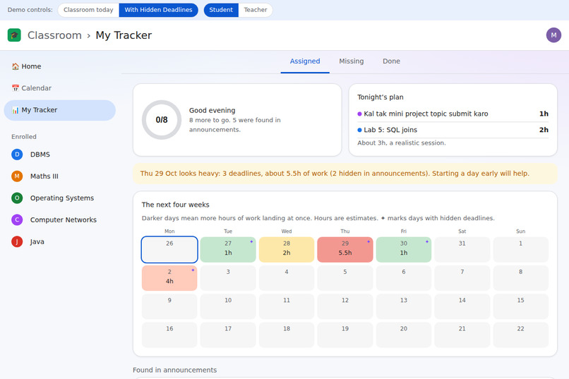 Google Classroom: My Tracker + Hidden Deadlines – screenshot 2