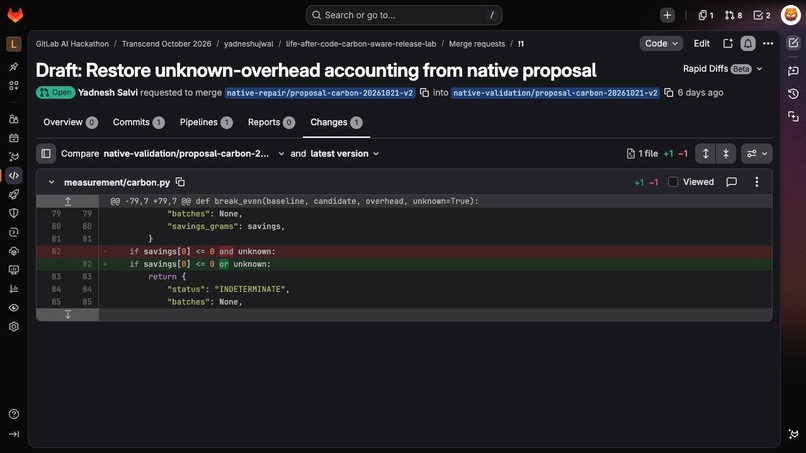 The Carbon-Aware Release Lab – screenshot 2