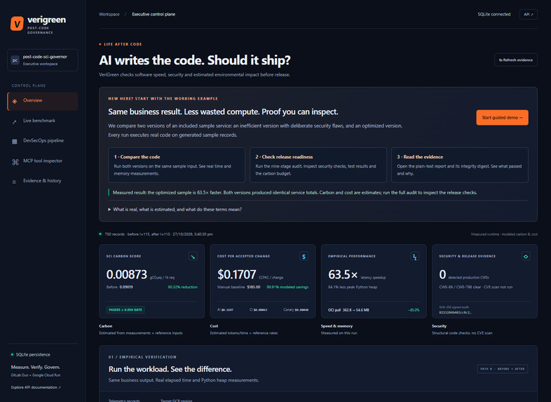 VeriGreen: Post-Code SCI Governor – screenshot 1