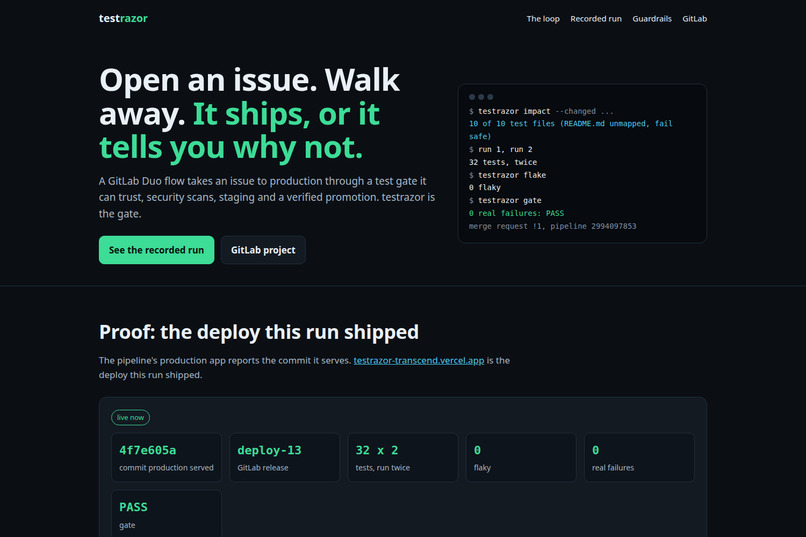 testrazor: issue to production, hands-off – screenshot 1