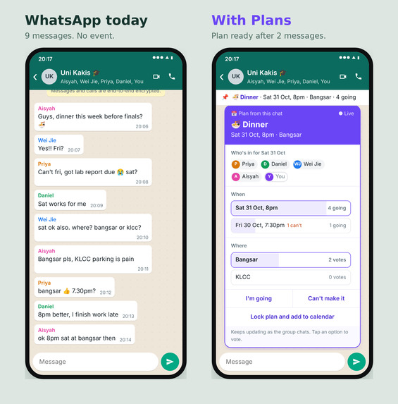 Plans for WhatsApp — group chats that plan themselves – screenshot 1