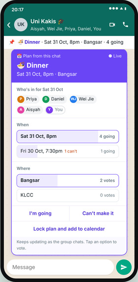 Plans for WhatsApp — group chats that plan themselves – screenshot 2