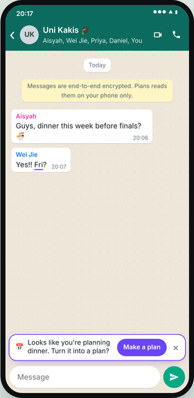 Plans for WhatsApp — group chats that plan themselves – screenshot 3