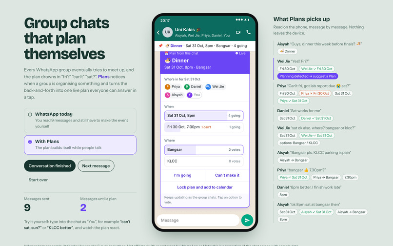 Plans for WhatsApp — group chats that plan themselves – screenshot 4