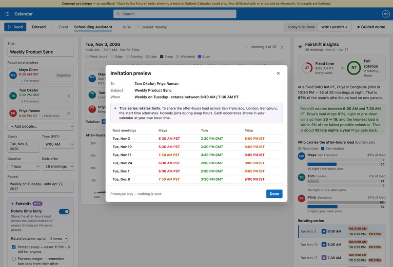 Fairshift: Fair Time-Zone Rotation for Outlook Calendar – screenshot 5