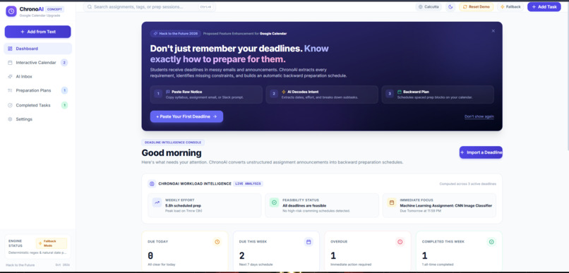 ChronoAI: Backward Deadline Engine for Google Calendar – screenshot 1