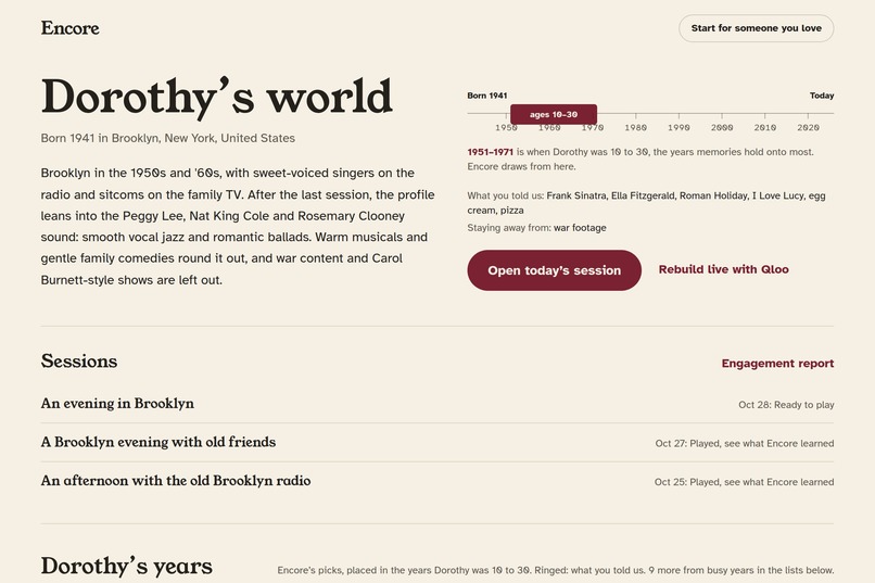 Encore: a taste-memory agent for dementia caregivers – screenshot 1