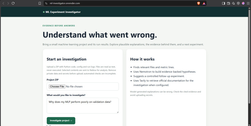 ML Experiment Investigator – screenshot 1