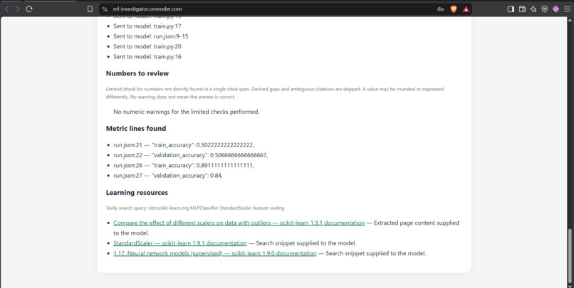 ML Experiment Investigator – screenshot 2