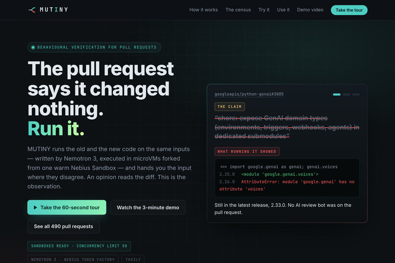 MUTINY: Don't trust the PR title. Run the code. – screenshot 2