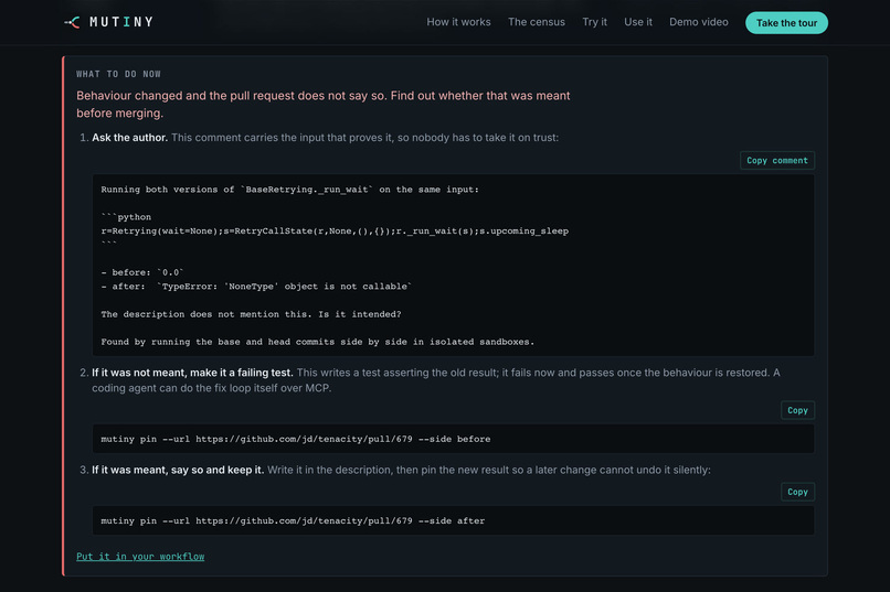 MUTINY: Don't trust the PR title. Run the code. – screenshot 6