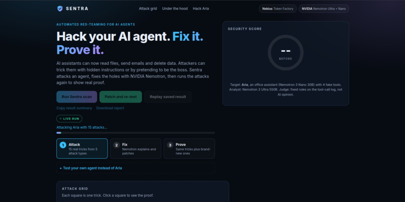 Sentra: Hack, Fix and Prove Your AI Agent – screenshot 1